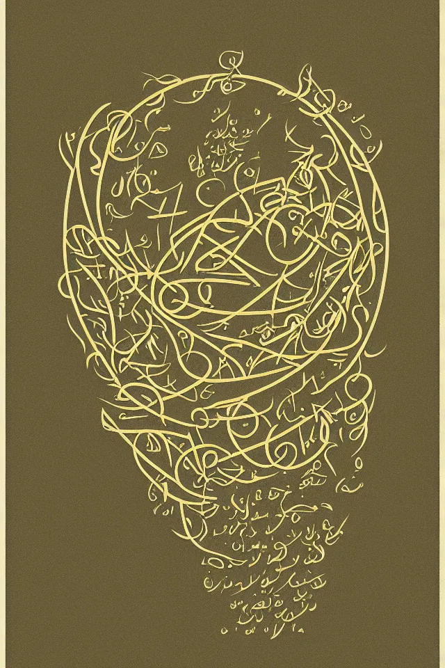 Image similar to subtle melancholic persian typographic poster, vintage, minimalist, graphic design, impactful, elegant, masterpiece, emotional fonts, golden, tarot card, trending on artstation