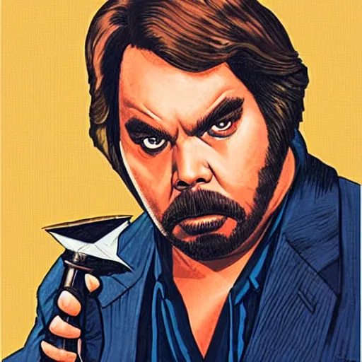 Prompt: portrait illustration of Matt Berry from Darkplace (2004) by Basil Gogos