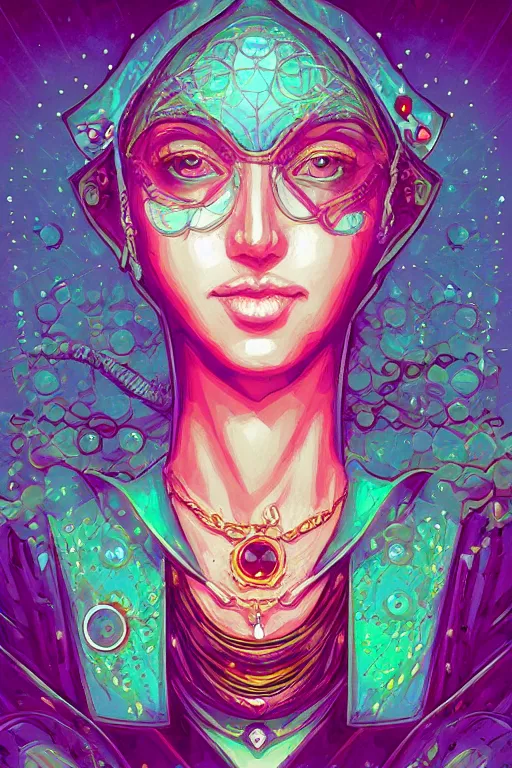 Prompt: portrait of jewel elf oracle in the style of Rob Lefield and Dan Mumford , trending on artstation, digital art,surrealism ,macro,blueprint ,vaporwave ,