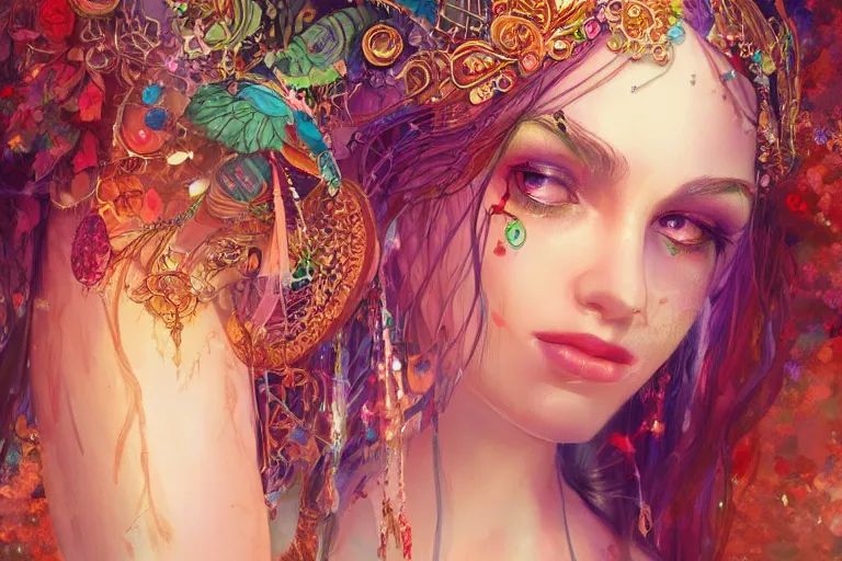 Image similar to a beautiful bohemian girl, intricate, highly detailed, digital painting, pixiv, artstation, official media, concept art, rich vivid colors, ambient lighting, sharp focus, illustration, art by erak note