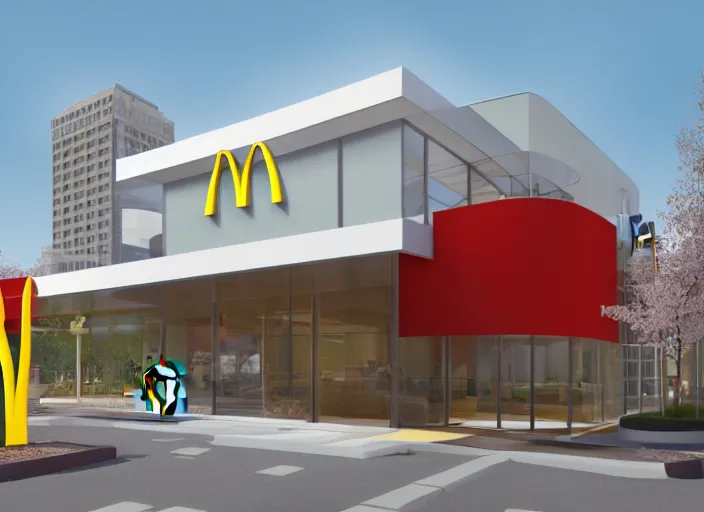 Prompt: mcdonalds headquarters exterior designed by gensler, fosters, photorealistic octane render 8 k, 2 8 mm