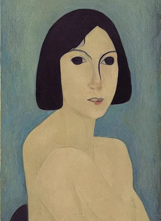 Image similar to a painted portrait of a women, art by felice casorati, aesthetically pleasing and harmonious natural colors, expressionism, fine day, portrait