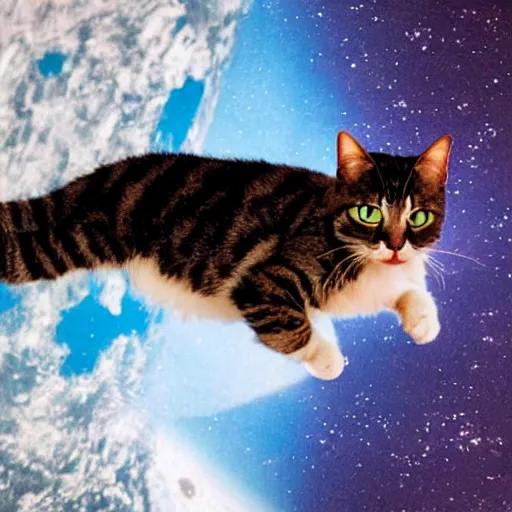 Image similar to Photo of a cat floating inside the International Space Station, realistic award-winning