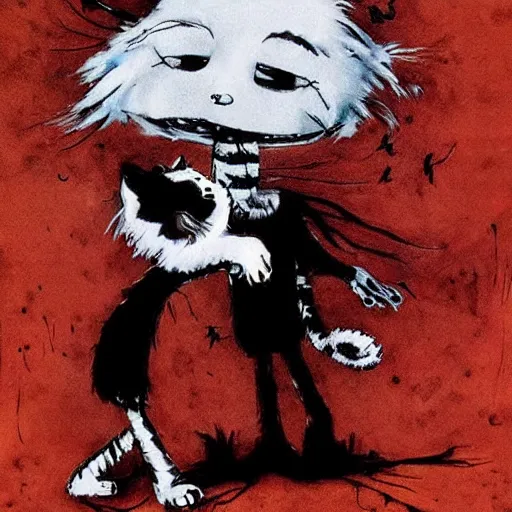 Image similar to calvin and hobbes in the style of stephen gammell