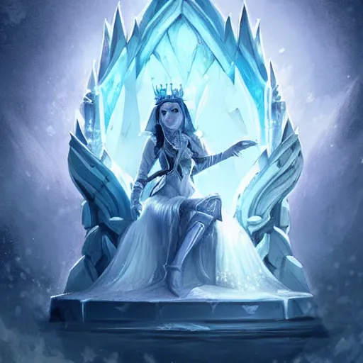 Image similar to ice queen sitting on the ice throne, epic fantasy style, in the style of Greg Rutkowski, hearthstone artwork