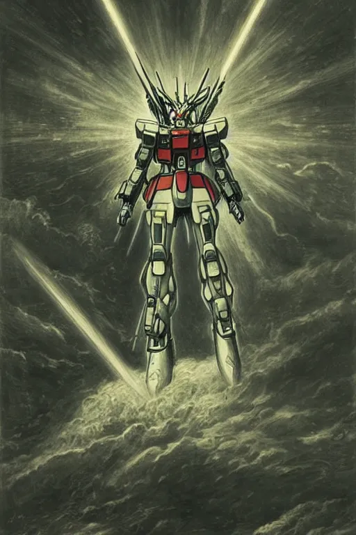 Prompt: portrait of a Gundam by Gustave Dore