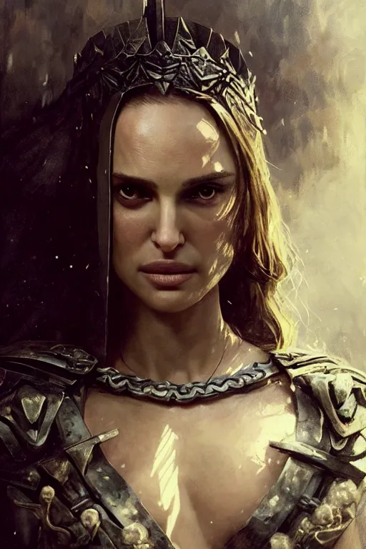 Image similar to natalie portman, legendary warrior, heroic, lord of the rings, tattoos, decorative ornaments, battle armor, by carl spitzweg, ismail inceoglu, vdragan bibin, hans thoma, greg rutkowski, alexandros pyromallis, perfect face, fine details, realistic shading photorealism