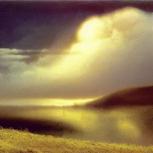 Image similar to clouds, volumetric, canvas, very detailed, oil painting, canvas, Albert Bierstadt, Theodor Kittelsen