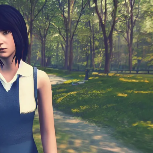 Image similar to Max Caulfield dressed as a Ravenclaw witch. Unreal Engine, In game capture.