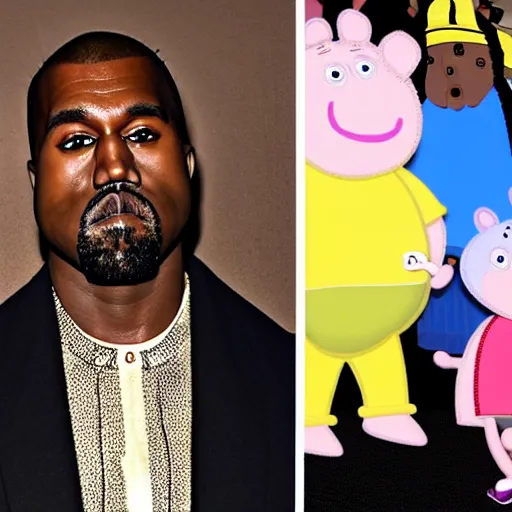 Image similar to kanye west dressed as peppa pig