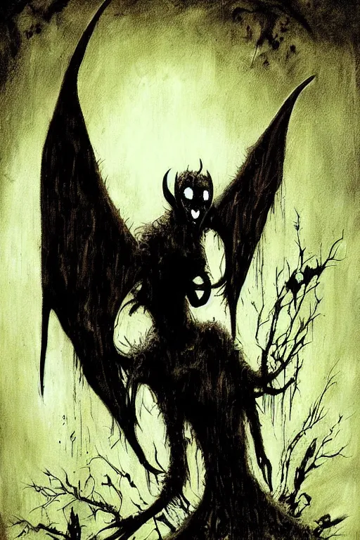 Image similar to mad horror painting of mothman by ben templesmith