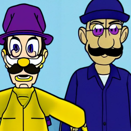 Image similar to waluigi as walter white in breaking bad, drug - war with wario - pinkman