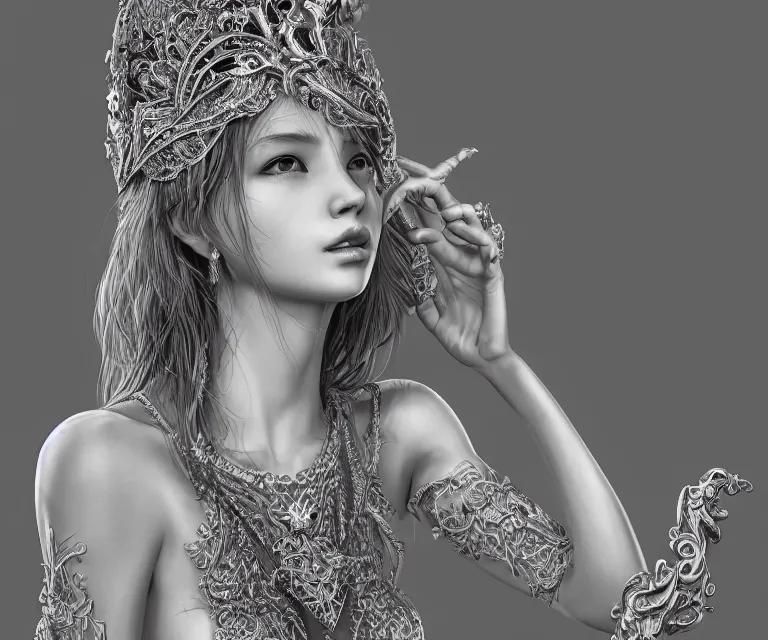 Prompt: studio portrait of elegant princess of the kingdom of god, elegant, young sensual gravure idol, ultrafine hyperrealistic detailed face illustration by kim jung gi, irakli nadar, intricate linework, sharp focus, bright colors, matte, octopath traveler, final fantasy, unreal engine highly rendered, global illumination, radiant light, intricate environment