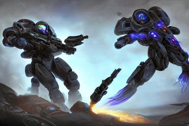 Image similar to a zeroing attacking a Terran marine, StarCraft 2, trending on art station, fantasy, smooth