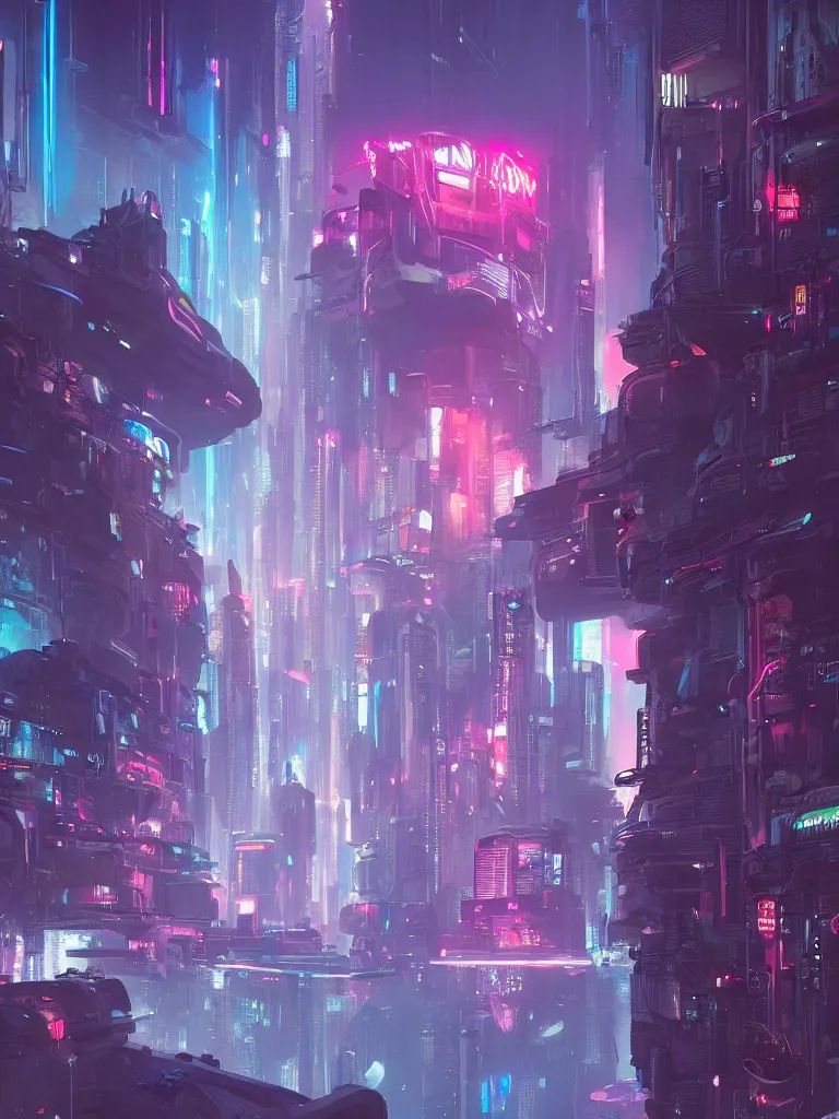 Prompt: Scene concept design of a future science fiction city，Cyberpunk style，rtx on， by moebius, Neil Blevins and Jordan Grimmer, neon lights, surreal