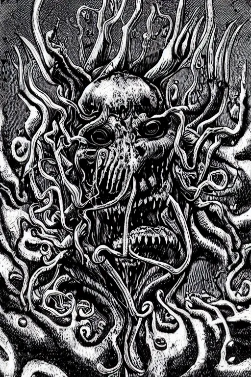 Image similar to The unknowable cosmic horror elder God of insanity and depravity, chthonic, protoplasmic, colossal, eternal, hell