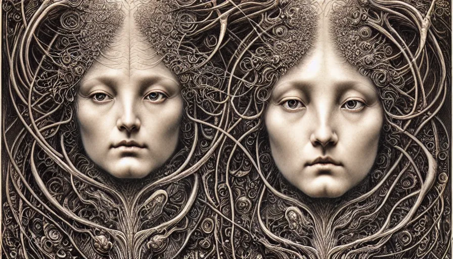 Image similar to detailed realistic beautiful moon goddess face portrait by jean delville, gustave dore, iris van herpen and marco mazzoni, art forms of nature by ernst haeckel, art nouveau, symbolist, visionary, gothic, neo - gothic, pre - raphaelite, fractal lace, intricate alien botanicals, ai biodiversity, surreality, hyperdetailed ultrasharp octane render