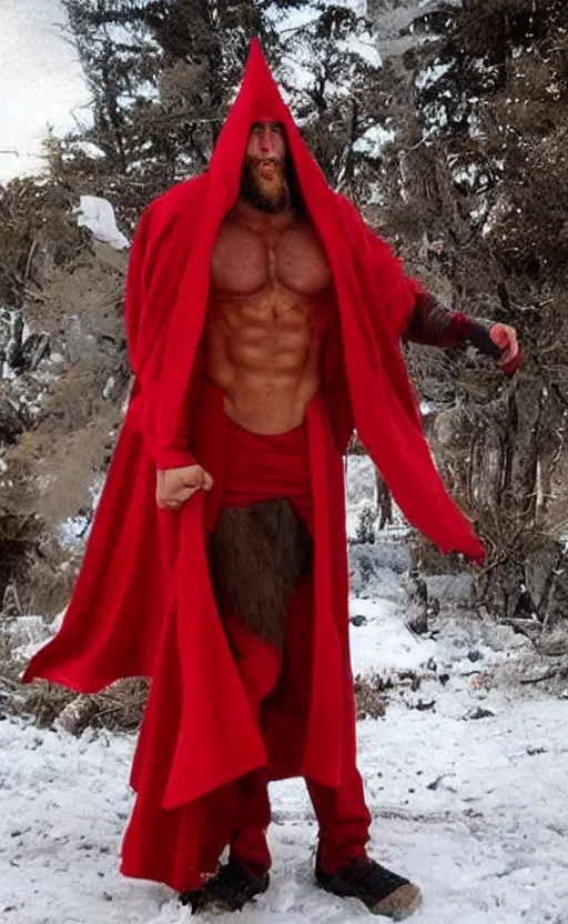 Image similar to a chad and handsome red wizard, super buff and cool