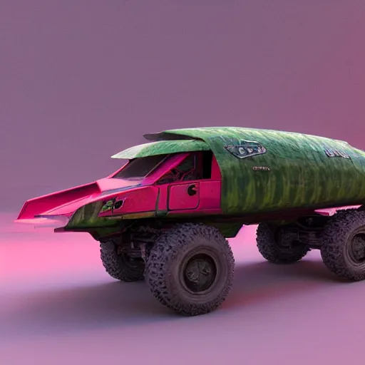 Prompt: Very very very very highly detailed sci-fi Watermelon military vehicle. Photorealistic Concept 3D digital art rendered in Highly Octane Render in style of Hiromasa Ogura Gost in the shell, epic dimensional light