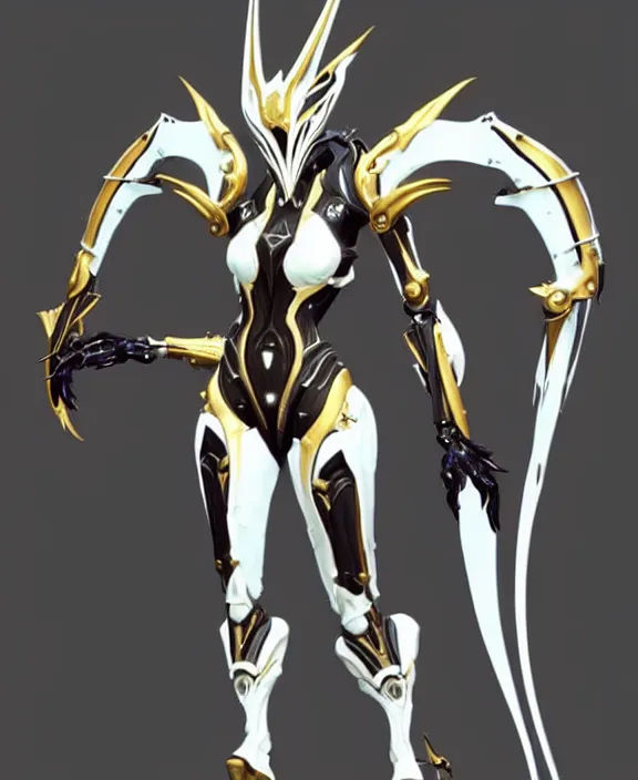 Image similar to exquisite full body shot of a beautiful stunning saryn prime warframe, that's a beautiful stunning anthropomorphic robot female dragon with metal cat ears, cute elegant pose, robot cat paws for feet, thick warframe legs, detailed arms, sharp claws, streamlined white armor, long elegant tail, two arms, two legs, long tail, detailed warframe fanart, destiny fanart, macro art, dragon art, furry art, realistic digital art, warframe art, Destiny art, furaffinity, DeviantArt, artstation, 3D realistic, 8k HD, octane render