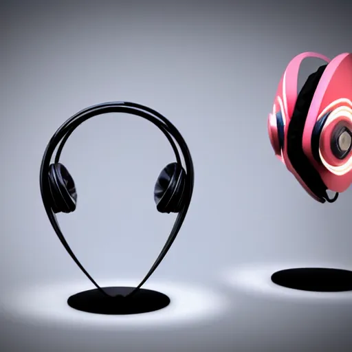 Prompt: headphone stand, futuristic, techno, cyberpunk, product design, 3 d render, 3 d concept, fun, swag