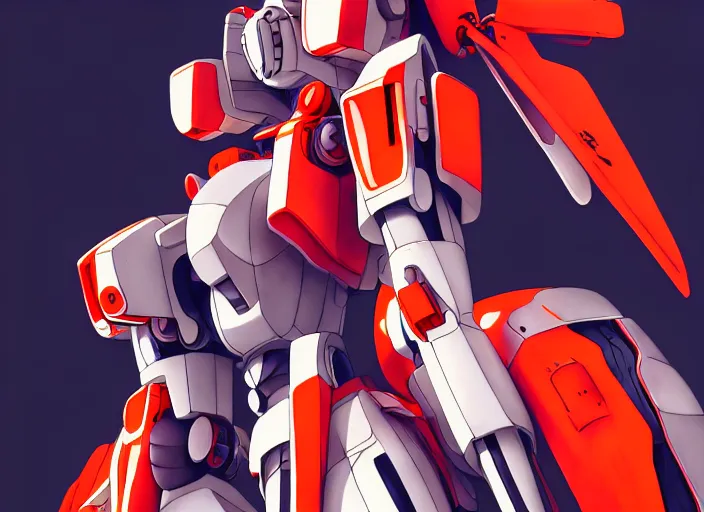 Image similar to anime girl beside her battle mecha,Karolis Strautniekas, omoide emanon, tsuruta kenji, murata range,kawaii, kyoto animation, manga, intricate, detailed, studio lighting, orange red black white, gradation,editorial illustration, matte print, Ilya Kuvshinov, fine stippling