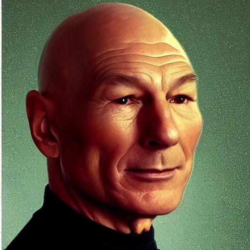 Image similar to a portrait of an avocado or of patrick stewart as jean - luc picard