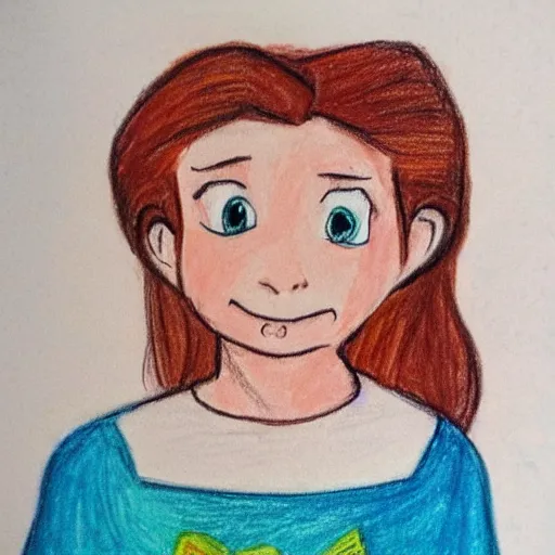 Prompt: child's crayon drawing of belle
