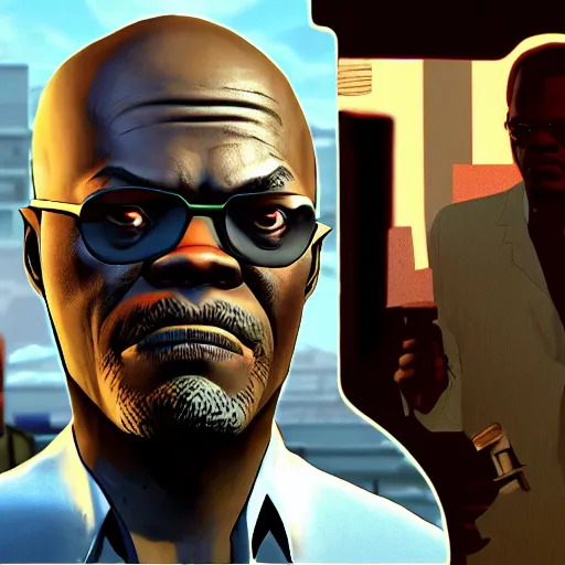 Image similar to samuel l. jackson walking dead telltale, jules pulp fiction, telltale games style, symmetric!!, 4 k full hd,