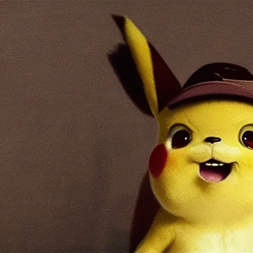 Image similar to a film still of detective pikachu, artwork by caravaggio