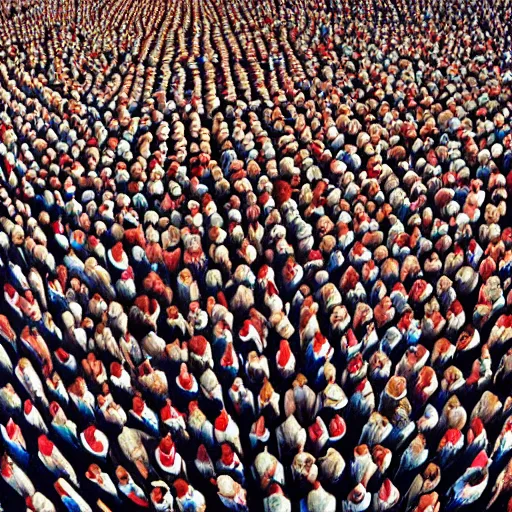 Image similar to hyperrealistic photography of highly detailed where's wally? by caravaggio and martin handford wiew from above