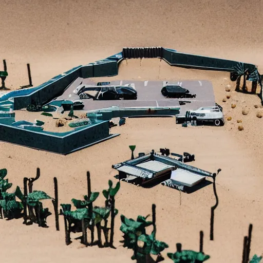 Image similar to A diorama of a shopping center in the middle of the desert