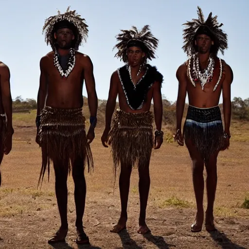 Prompt: a modern day fashion catwalk of an australian aborigine