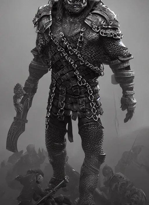 Image similar to а fantasy Proto-Slavic mythology, zombie in chain mail armor inspired blizzard games, full body, detailed and realistic, 4k, trending on artstation, octane render