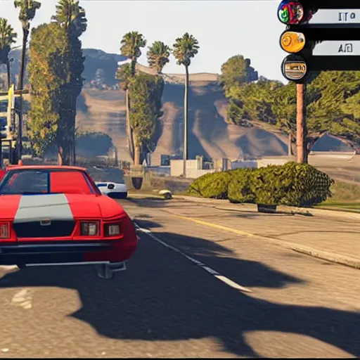 Image similar to a screenshot of GTA V with mario driving a car