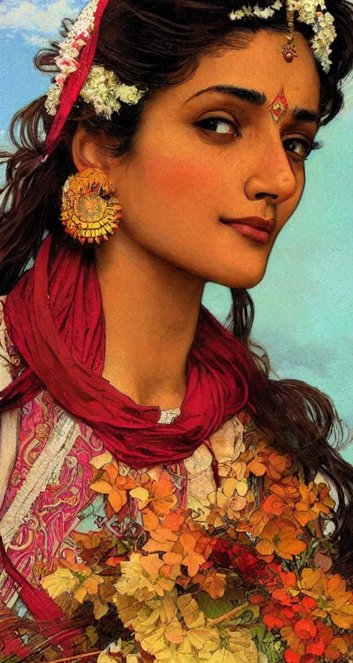 Image similar to close up a beautiful Indian doctor in Texas, sun shining, photo realistic illustration by greg rutkowski, thomas kindkade, alphonse mucha, loish, norman rockwell.