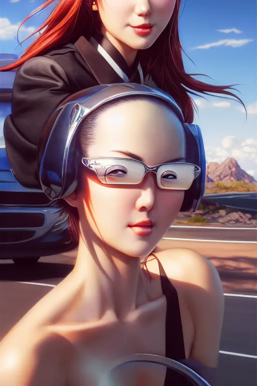 Prompt: the best rates on the open road, occlusion shadow, specular reflection, rim light, unreal engine, octane render, artgerm, artstation, art by hiroaki samura and jiro matsumoto and yusuke murata, high quality, intricate detailed 8 k, beautiful shape of face and body, sunny day