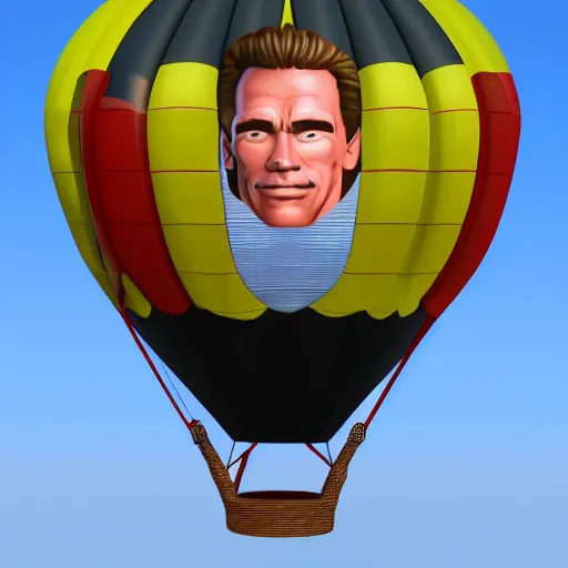 Prompt: A hot air balloon with the face of Arnold Schwarzenegger, 8k ultra realistic, award winning, unreal engine 5, masterpiece