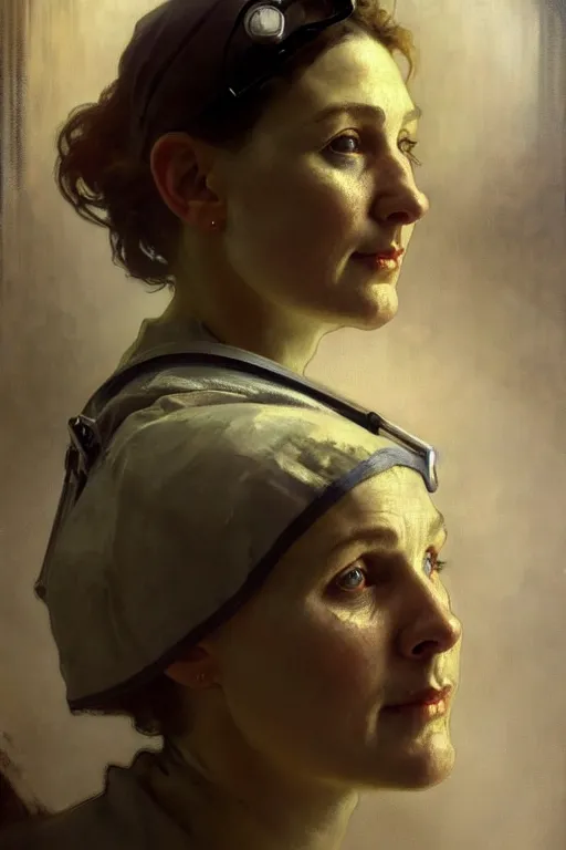 Image similar to hyperrealist portrait of a ww 2 female nurse by jeremy mann and alphonse mucha, fantasy art, photo realistic, dynamic lighting, artstation, poster, volumetric lighting, very detailed faces, 4 k, award winning