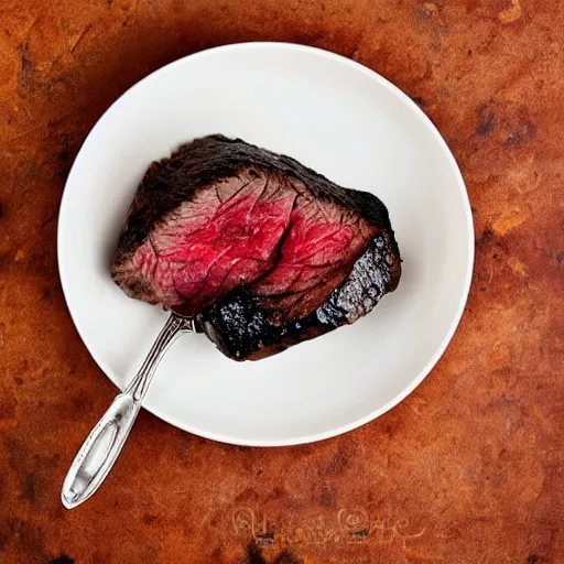 Image similar to a steak in a bowl of water, food photography gourmet, trendy food, macro photography high contrast