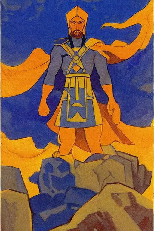 Image similar to thor, marvel, artwork by nicholas roerich,