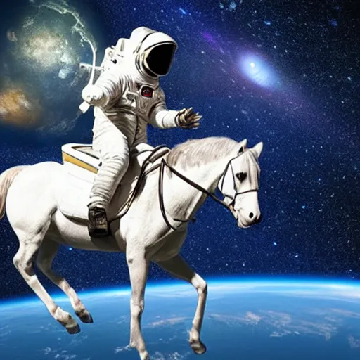 Image similar to photo of an astronaut riding a horse in space, realistic