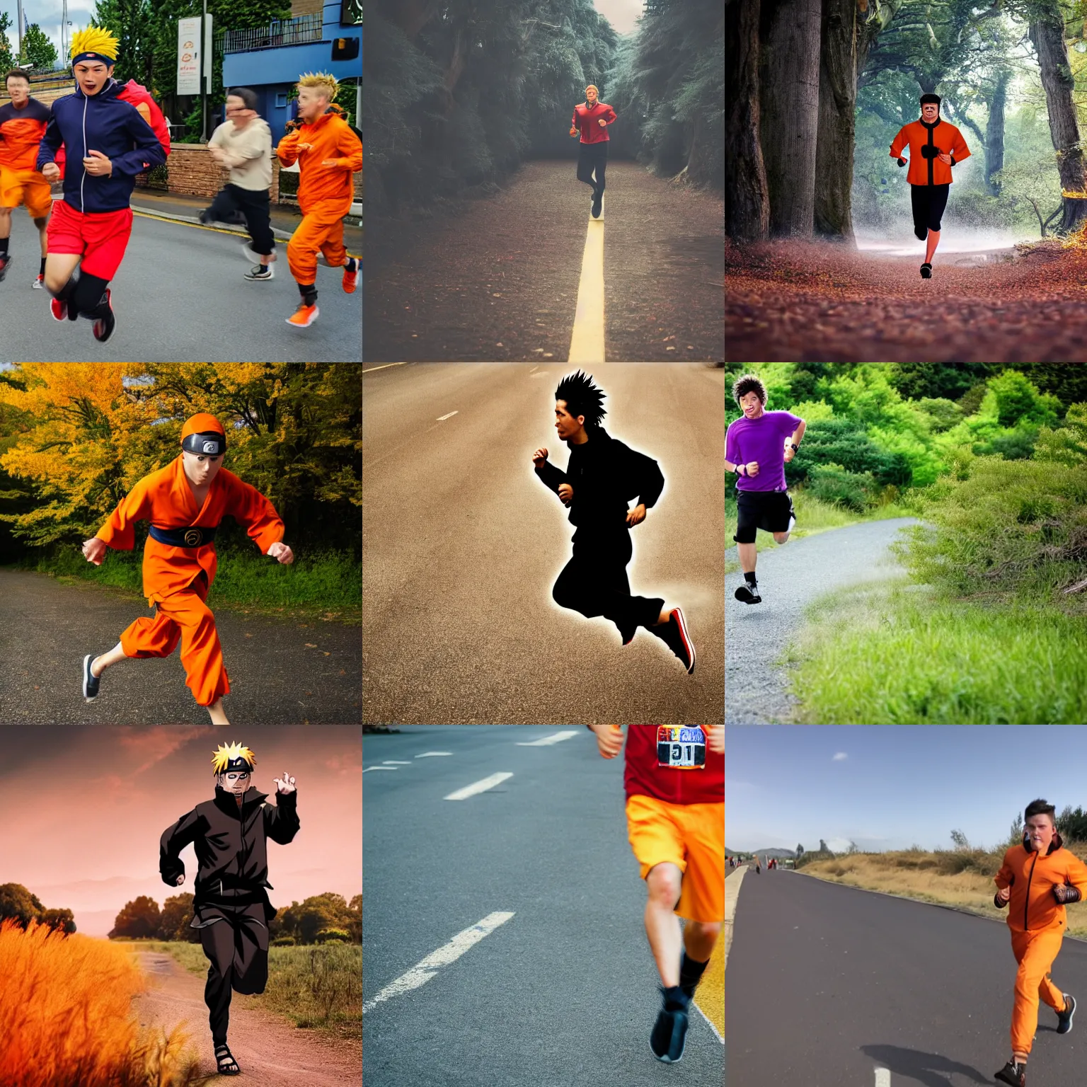 Prompt: photo of a man running like Naruto