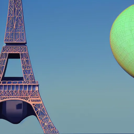 Image similar to a globe with the statue of liberty, the eiffel tower and other famous landmarks, 3 d render