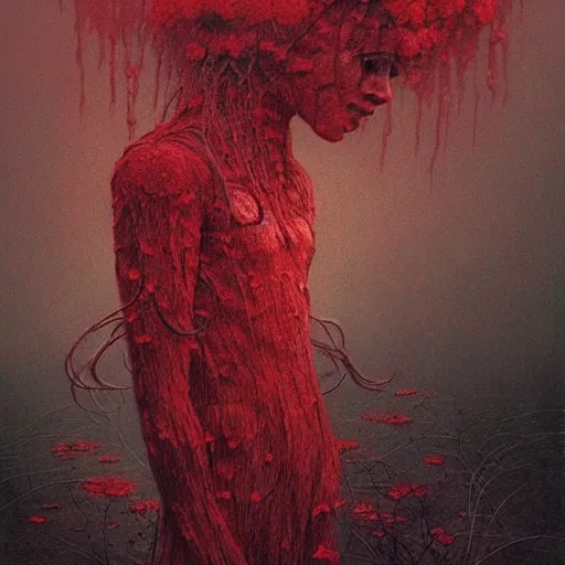 Prompt: Crimson rain sought flower, highly detailed, artstation, by beksiński