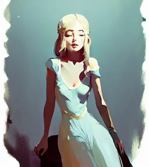 Prompt: portrait of a beautiful female fairy queen in complex and shiny dress by atey ghailan, by greg rutkowski, by greg tocchini, by james gilleard, by joe fenton, by kaethe butcher, dynamic lighting, gradient light blue, brown, blonde cream and white color scheme, grunge aesthetic