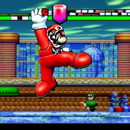 Prompt: super mario as a street fighter character. screenshot.