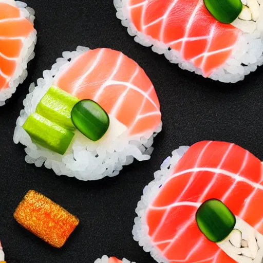 Prompt: photo of perfectly laid out sushi, high detail, 4k, complex