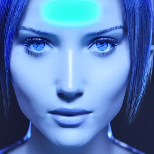 Image similar to cortana blue artificial intelligence hologram, highly detailed, photorealistic portrait, bright studio setting, studio lighting, crisp quality and light reflections, unreal engine 5 quality render