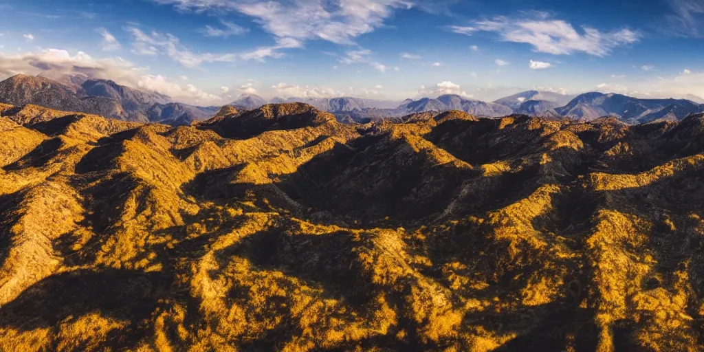 Image similar to drone shot photo of a landscape with mountains and acanyon, wallpaper, very very wide shot, national geographic, award landscape photography, professional landscape photography, sunny, day time, beautiful